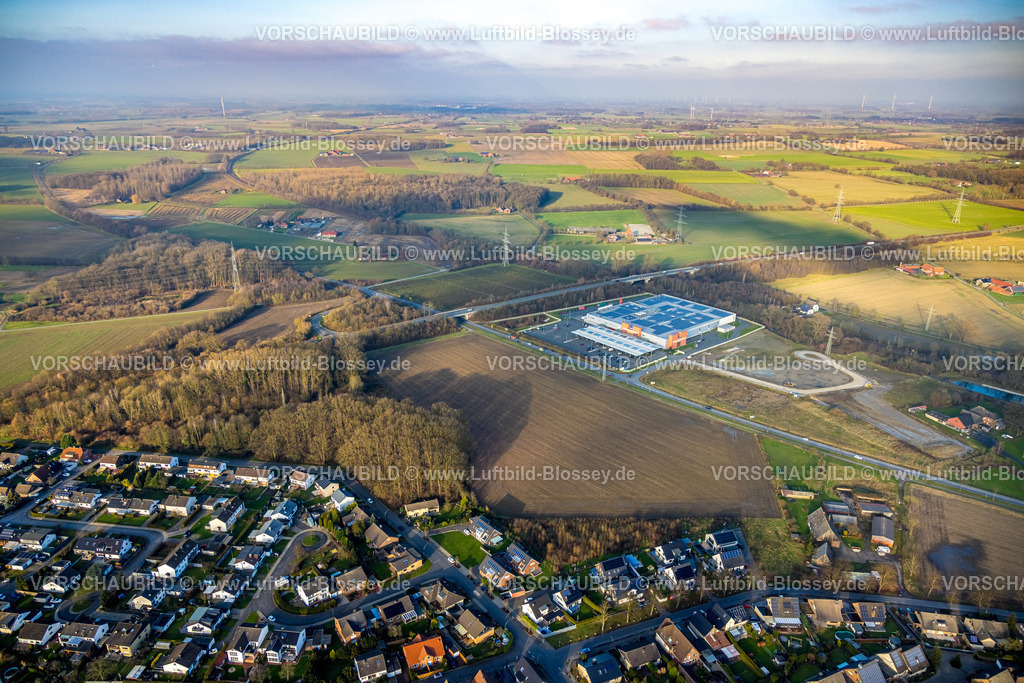 Hamm241200320 | Luftbild, Gewerbegebiet Lipperandstraße, Brachfläche und Baugebiet an der Römerstraße Ecke Lipperandstraße, Handelshof Hamm Großhandel, mit Solardach, Bockum-Hövel, Hamm, Ruhrgebiet, Nordrhein-Westfalen, Deutschland