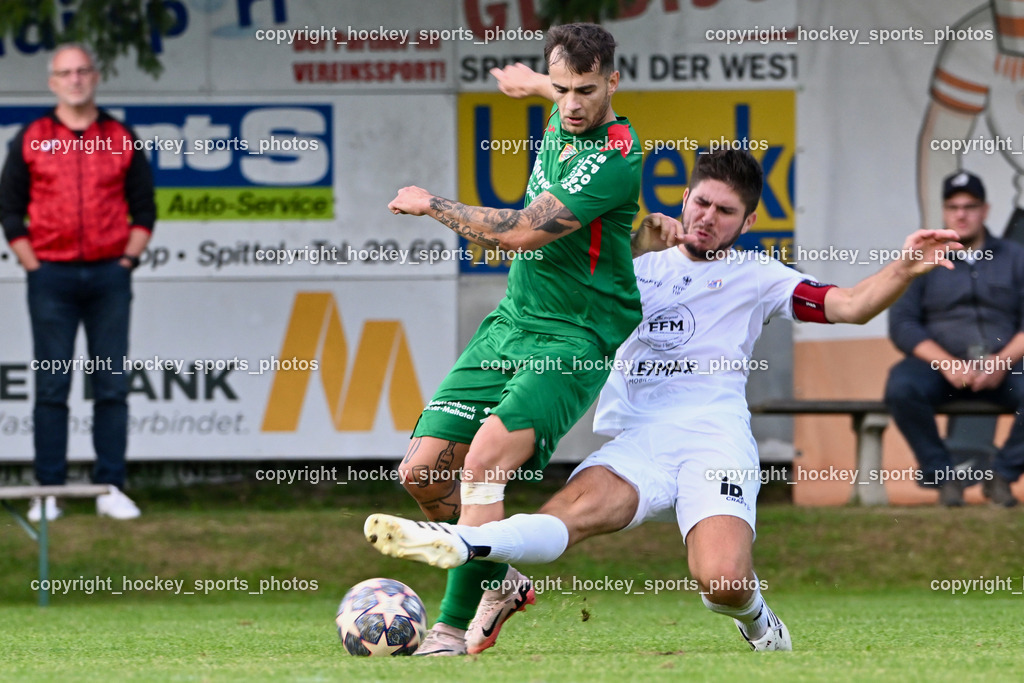 FC ASKÖ Gmünd vs. Union Matrei  | #7 Domen Potocnik FC Gmünd, Tattoo, #10 Jonathan Panzl Matrei, FC ASKÖ Gmünd vs. Union Matrei , FC ASKÖ Gmünd vs. Union Matrei  am 21.09.2024 in Gmünd (Sportplatz Gmünd), Austria, (Photo by Bernd Stefan)