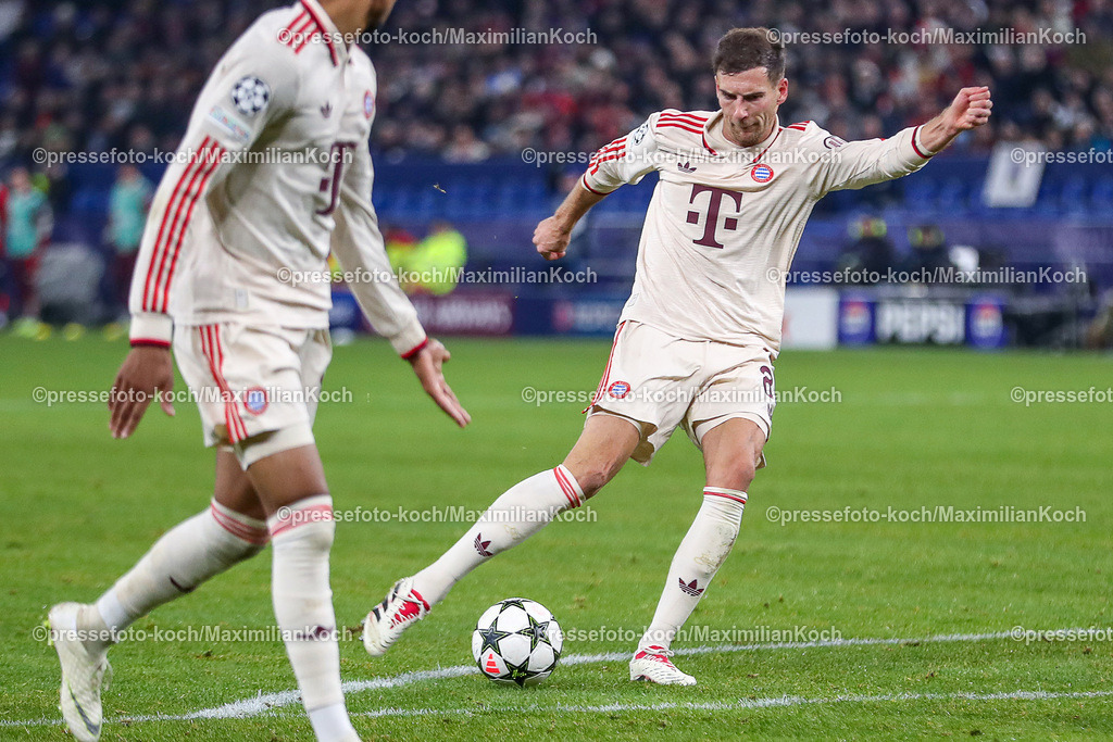 UCL10122402259 | 10.12.2024, Fußball, UEFA Champions League, Schachtar Donezk - FC Bayern München, Arena AufSchalke Gelsenkirchen, 8. Spieltag Saison 2024 2025: Leon Goretzka (Bayern #8)DFB regulations prohibit any use of photographs as image sequences and or quasi-video.