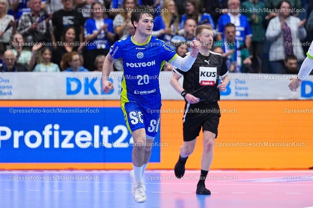 xYDRx11042601030 | 11.04.2026, xydrx, Handball, 1.HBL, VfL Gummersbach - HSG Wetzlar, Schwalbe-Arena: Ludvig Hallbaeck (VfL Gummersbach #20) jubelnd  Photo: xYannisxDreimannxPressefotoKochx