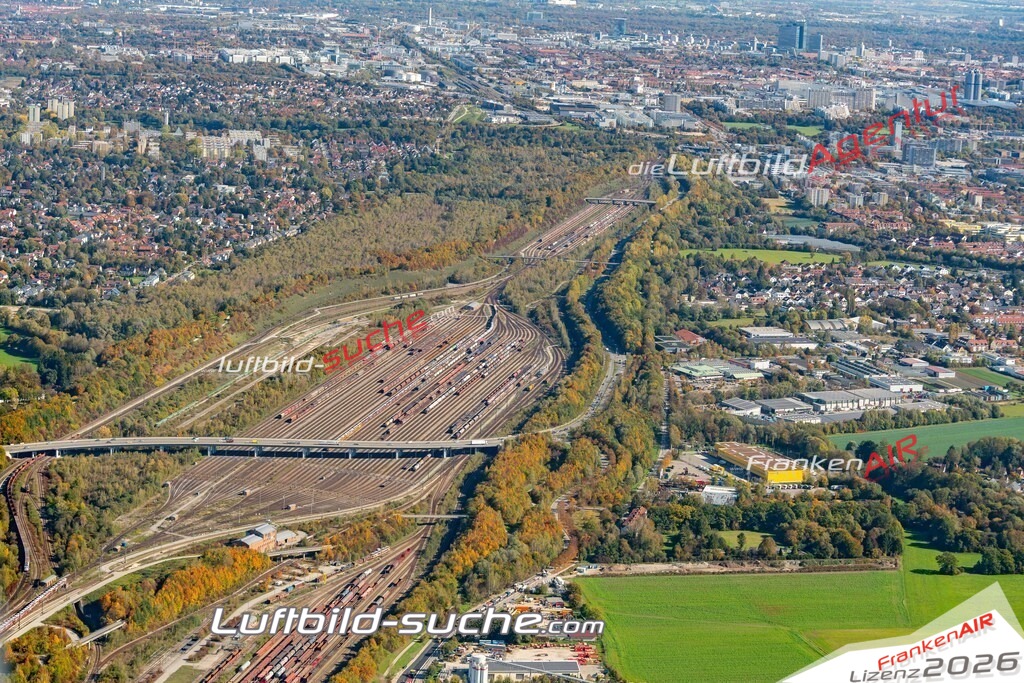 aktuelles Luftbild von Rangierbahnhof Muenchen - Luftaufnahme wurde 2018 von https://frankenair.de mittels Flugzeug (keine Drohne) erstellt.