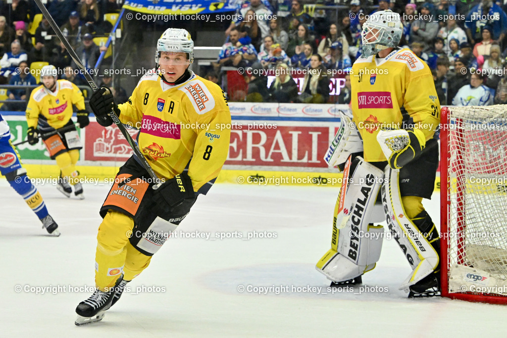 EC IDM WÄRMEPUMPEN VSV vs. Vienna Capitals | #8 Nelson Nogier Vienna Capitals, #31 Evan Cowley Vienna Capitals, EC IDM WÄRMEPUMPEN VSV vs. Vienna Capitals, EC IDM WÄRMEPUMPEN VSV vs. Vienna Capitals am 16.11.2025 in Villach (Stadthalle Villach), Austria, (Photo by Bernd Stefan)
