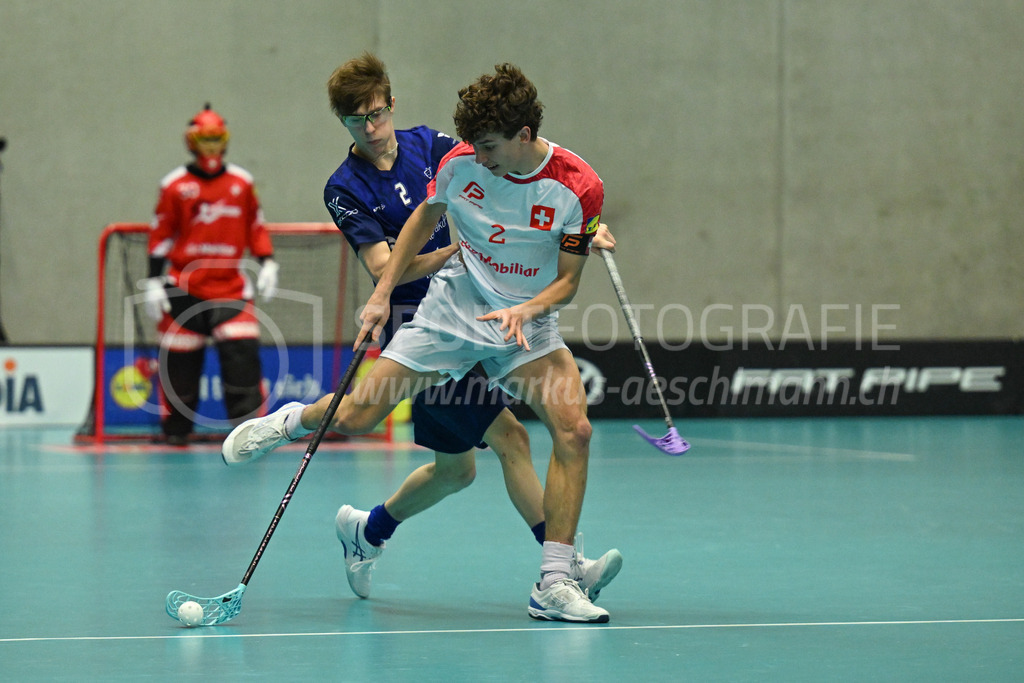 Switzerland U19 vs Finland U19 - 3. February 2024 | Switzerland U19 vs Finland U19
U19 Men International Matches in Switzerland
GoEasy Arena, Siggenthal Station
Finland forward #2 Viljami Engman chasing Switzerland defender #2 Timon Anderegg.
Credit: Markus Aeschimann | <a href="https://www.markus-aeschimann.ch">Sportfotografie Markus Aeschimann</a> | <a href="https://www.instagram.com/sportfotografie.aeschimann">@sportfotografie.aeschimann</a> - Realisiert mit Pictrs.com