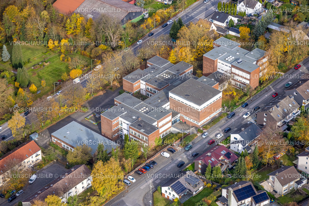 Hagen251101709 | Luftbild, Kaufmannsschule II - Berufskolleg der Stadt Hagen Berufsschule, herbstliche Bäume, Hohenlimburg, Hagen, Ruhrgebiet, Nordrhein-Westfalen, Deutschland