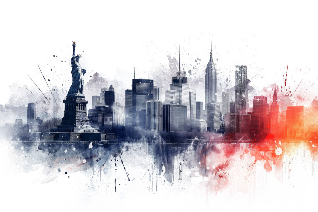 2407001 - New York Skyline Splash | Modernes New York Wandbild im Illustrationsstil. Für Preise, Größen- und Materialauswahl klicken Sie bitte auf "Bestellen.