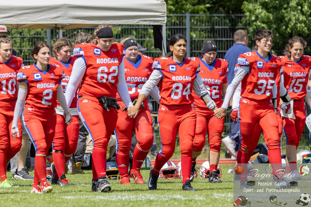 GFLW 1: German Football League Women 1: Rodgau Pioneers Ladies - Stuttgart Scorpions Sisters, 07.06.2026 | Rebecca Meier (Rodgau Pioneers Ladies #2) &amp; Anna Pohl (Rodgau Pioneers Ladies #62) &amp; Valentina Cubides Rivera (Rodgau Pioneers Ladies #84) &amp; Jennifer Gerndt (Rodgau Pioneers Ladies #35), Rodgau Pioneers Ladies - Stuttgart Scorpions Sisters, Rodgau, Maingau-Energie-Stadion "Am Weichsee", 7.6.2026 - Realisiert mit Pictrs.com