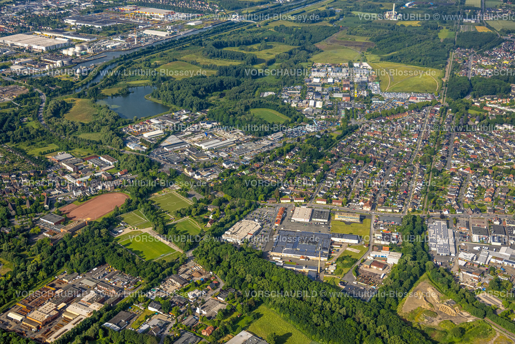 Hamm220601520 | Luftbild, Wohnsiedlung und Gewerbegebiet Hammer Straße, Radbodsee, Bockum-Hövel, Hamm, Ruhrgebiet, Nordrhein-Westfalen, Deutschland
