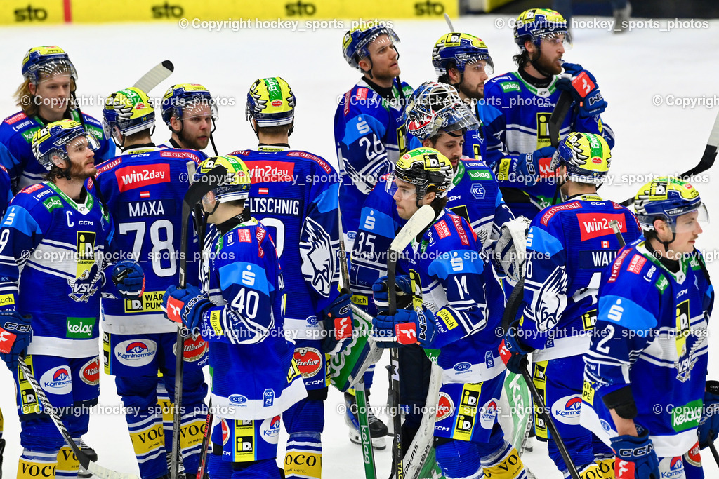 EC IDM WÄRMEPUMPEN VSV vs. EC KAC | EC VSV Mannschaft, #78 MAXA Felix EC VSV, #40 WALLENTA Elias EC VSV, #2 MACPHERSON Dylan EC VSV, #35 Cannata Joe EC VSV,#9 RAUCHENWALD Alexander EC VSV, EC IDM WÄRMEPUMPEN VSV vs. EC KAC, EC IDM WÄRMEPUMPEN VSV vs. EC KAC am 02.02.2025 in Villach (Stadthalle Villach), Austria, (Photo by Bernd Stefan)