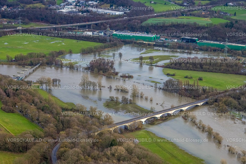 Hattingen231202156Ruhr | Luftbild, Ruhrhochwasser, Weihnachtshochwasser 2023, starke Regenfälle,  Stiepel, Bochum, Ruhrgebiet, Nordrhein-Westfalen, Deutschland