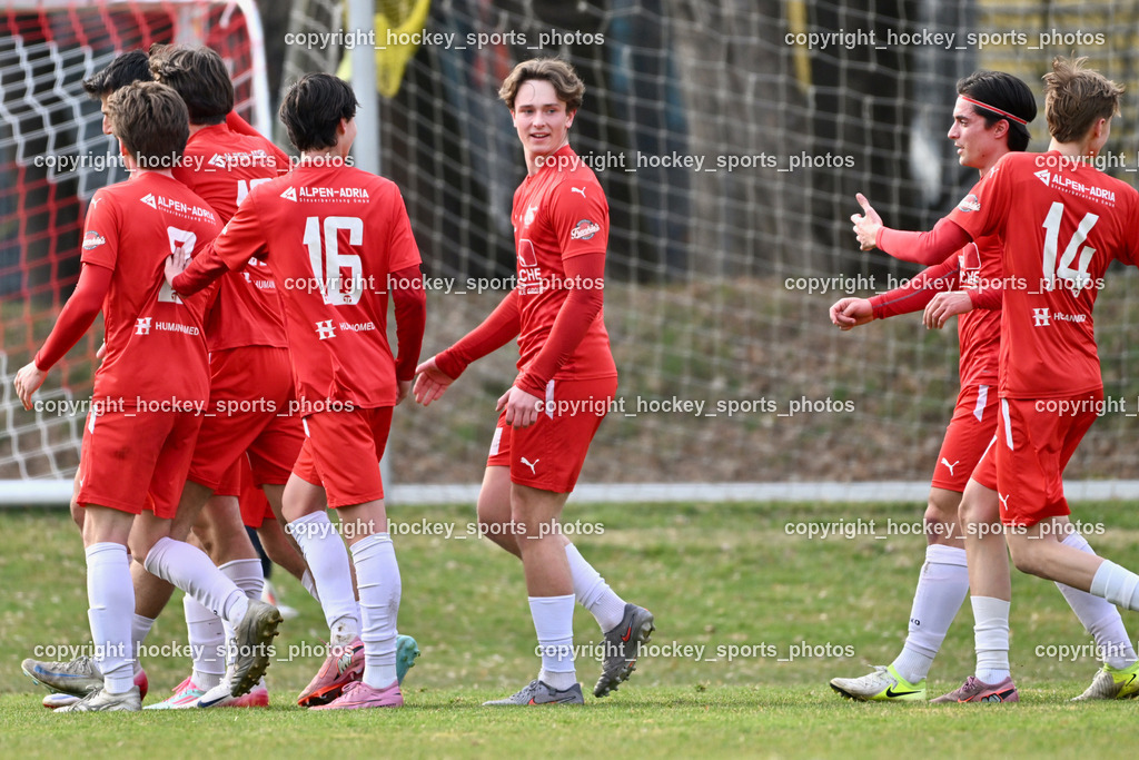 KAC 1909 vs. Union Matrei | #4 Patrick Legner KAC 1909, Jubel KAC 1909, #2 Tim Tassotti KAC 1909, #16 Max Martin Dirkes KAC 1909, #14 Maximilian Leipold KAC 1909, KAC 1909 vs. Union Matrei, KAC 1909 vs. Union Matrei am 21.03.2026 in Klagenfurt (Sportplatz KAC), Austria, (Photo by Bernd Stefan)