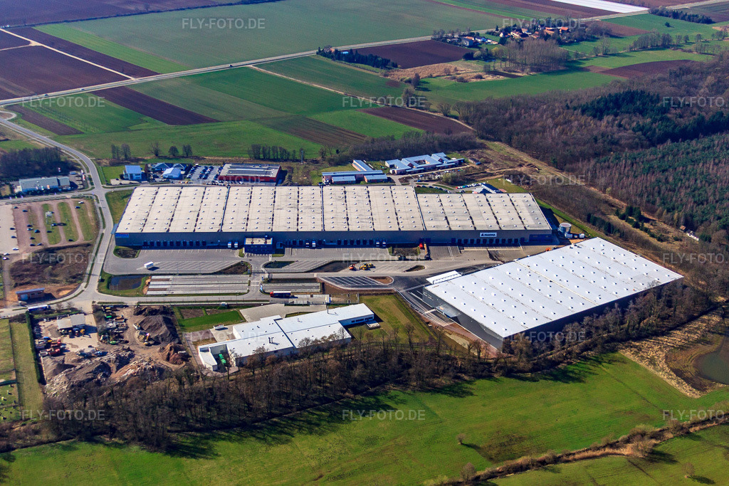 Luftbild: Gewerbegebiet Horst, ZUFALL Logistics group und STS-Group im Ortsteil Minderslachen in Kandel im Bundesland Rheinland-Pfalz in Deutschland. Foto: IMG_38332.jpg vom 20.03.2011 durch Werner Riehm/FLY-FOTO.de