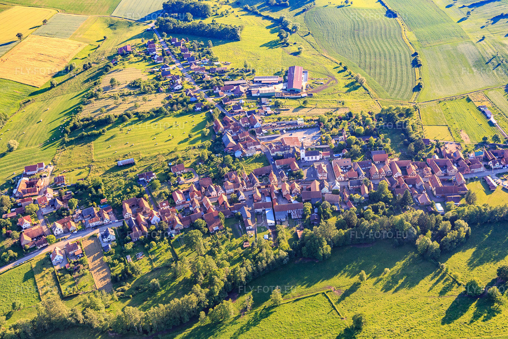 Vue aérienne: Vue de la ville depuis le nord-est à Bischholtz dans le département Bas Rhin, France – .Photo: IMG_115426.jpg prise le 16/06/2019 par Werner Riehm/FLY-FOTO.eu – Résolution de l'original: 5318 x 3546 px