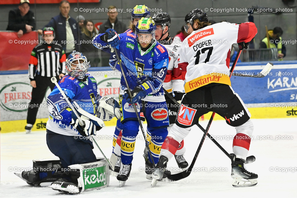 EC IDM Wärmepumpen VSV vs. Pioneers Vorarlberg | #35 Cannata Joe EC VSV, #46 WALL Alex EC VSV, #17 Cooper Oliver PIONEERS VORARLBERG, EC IDM Wärmepumpen VSV vs. Pioneers Vorarlberg, EC IDM Wärmepumpen VSV vs. Pioneers Vorarlberg am 14.12.2024 in Villach (Stadthalle Villach), Austria, (Photo by Bernd Stefan)