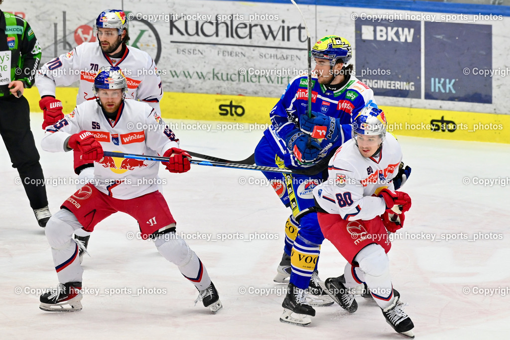EC IDM Wärmepumpen VSV vs. EC Red Bull VSV | #80 Nikolaus Kraus EC Red Bull Salzburg, #8 Maximilian Rebernig EC VSV, #55 Lukas Schreier EC Red Bull Salzburg, #70 Benjamin Nissner EC Red Bull Salzburg, EC IDM Wärmepumpen VSV vs. EC Red Bull VSV, EC IDM Wärmepumpen VSV vs. EC Red Bull Salzburg am 16.01.2026 in Villach (Stadthalle Villach), Austria, (Photo by Bernd Stefan)
