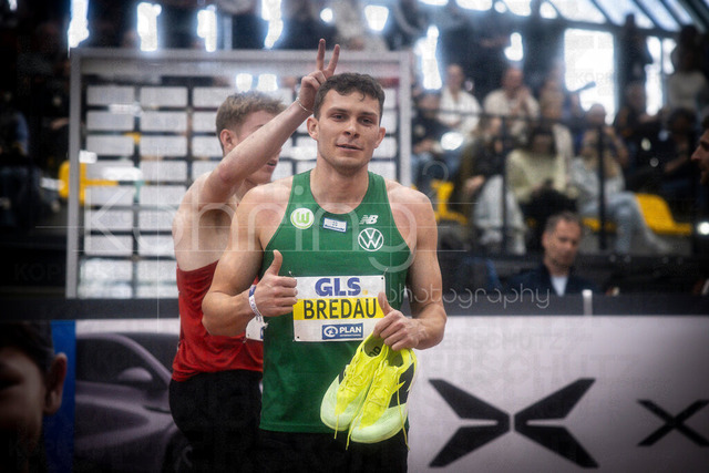 Deutsche Leichtathletik-Hallenmeisterschaften; Dortmund, 01.03.2026 | Jean Paul Bredau (VfL Wolfsburg) mit Hasenohren; Deutsche Leichtathletik-Hallenmeisterschaften am 01.03.2026 in der Helmut-Körnig-Halle in Dortmund. 