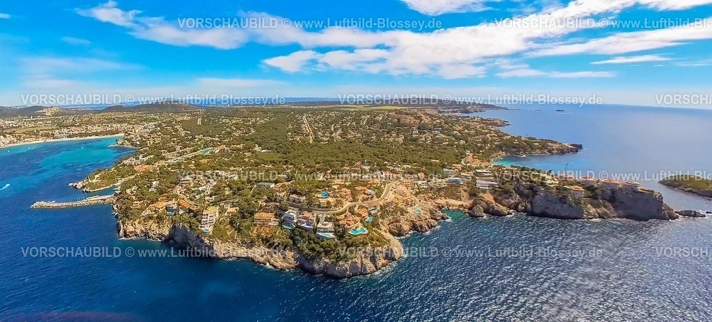 Mallorca230400220Insta001SantaPonsa | Luftbild, Felsenküste Santa Ponca, Playa de Santa Pona, Ferienhäuser mit Swimmingpool, Halbinsel und Felsenküste, Santa PonaÂ , Balearen, Mallorca, Balearische Inseln, Spanien
