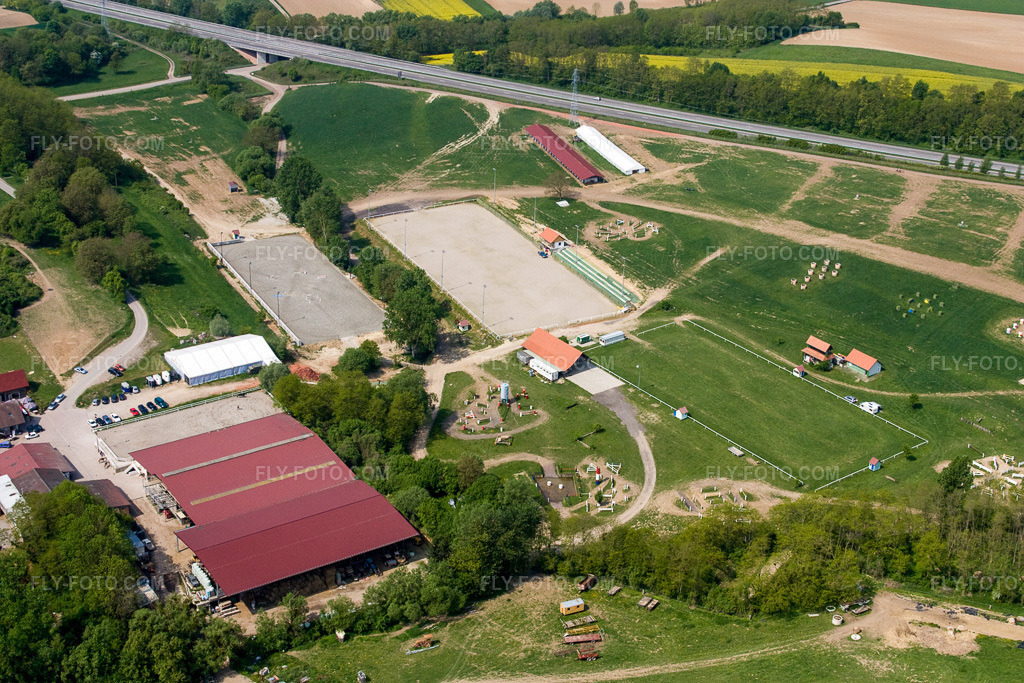 Aerial view: Haras de la Née in Neewiller-près-Lauterbourg in the state Bas-Rhin, France.Photo: IMG_18143.jpg taken on 05/03/2009 by Werner Riehm/FLY-FOTO.comResolution of the original: 4272 x 2848 px