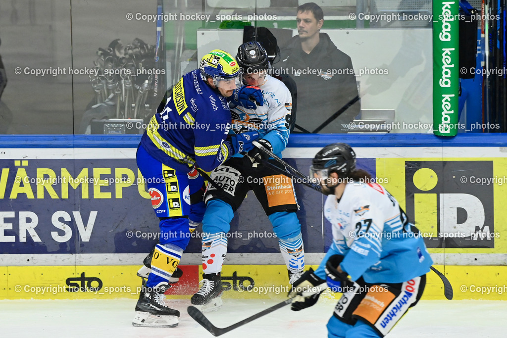 EC IDM WÄRMEPUMPEN VSV vs. Steinbach Black Wings Linz | #91 Nick Hutchison EC VSV, #9 Emilio Romig Black Wings Linz, EC IDM WÄRMEPUMPEN VSV vs. Steinbach Black Wings Linz, EC IDM WÄRMEPUMPEN VSV vs. Steinbach Black Wings Linz am 28.11.2025 in Villach (Stadthalle Villach), Austria, (Photo by Bernd Stefan)