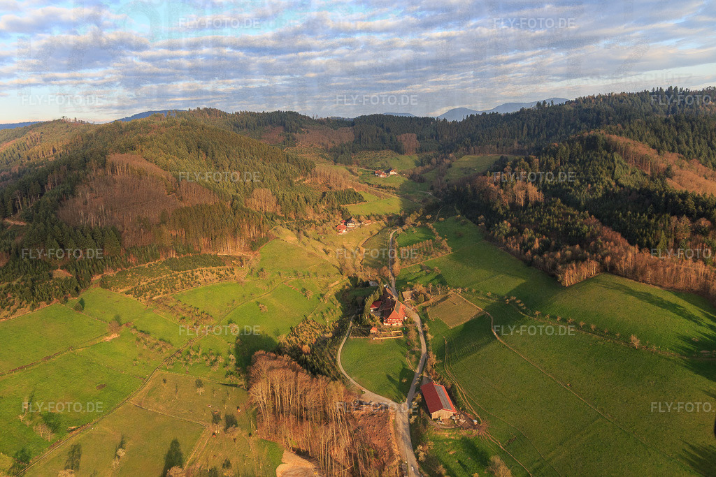 Schwarzwaldhöfe mit Ferienhaus Rösch im Schwaibachtal http://www.ferienhaus-roesch.de/ | Luftbild: Schwarzwaldhöfe mit Ferienhaus Rösch im Schwaibachtal http://www.ferienhaus-roesch.de/ im Ortsteil Schwaibach in Gengenbach im Bundesland Baden-Württemberg in Deutschland. Foto: IMG_120364.jpg vom 17.03.2020 durch Werner Riehm/FLY-FOTO.de - Realisiert mit Pictrs.com