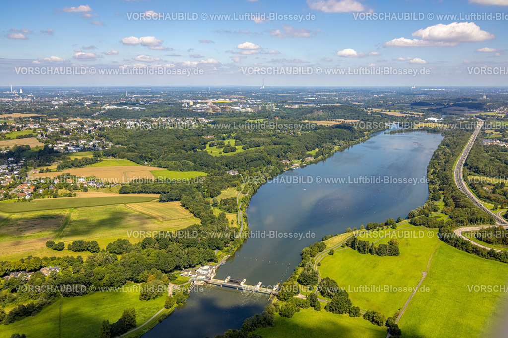 Bochum230801899 | Luftbild, Kemnader See und Wehr, Stiepel, Bochum, Ruhrgebiet, Nordrhein-Westfalen, Deutschland