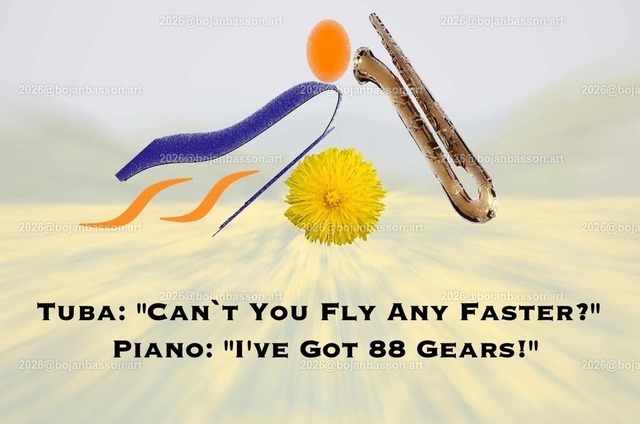 PIANO_FLYING_IveGot88Gears | Ironische, lustige Fotomontagen, Fotodesign Musik, Musikinstrumente ohne KI. Klavier. Geigen. Violinen. Bratschen. Trompeten. Tubas. Cello. Celli. Kontrabass. Kaufen Sie die Bilder in einer geschützten Galerie bequem online. - Realisiert mit Pictrs.com