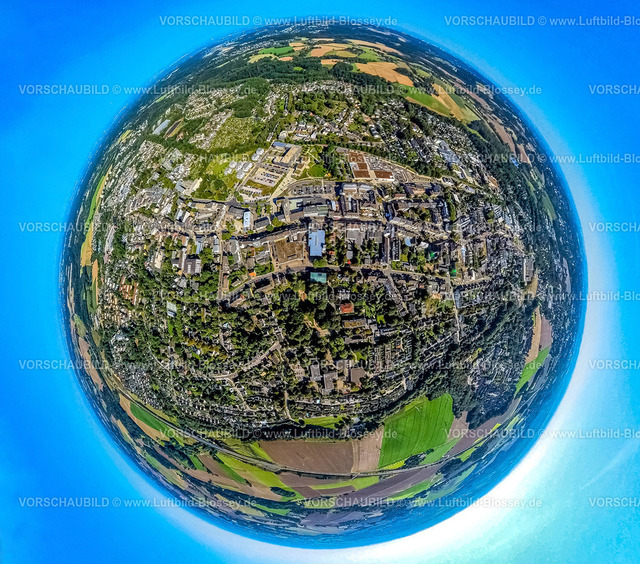 Heiligenhaus240890741Mitte | Luftbild, City Innenstadt Mitte Bundesstraße B227, Erdkugel, Fisheye Aufnahme, Fischaugen Aufnahme, 360 Grad Aufnahme, tiny world, little planet, fisheye Bild, Leubeck, Heiligenhaus, Ruhrgebiet, Nordrhein-Westfalen, Deutschland