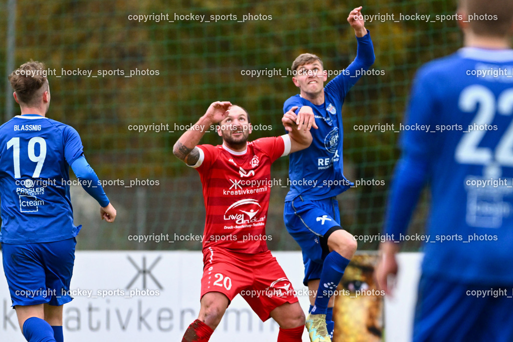 SV Rothenthurn vs. Union Matrei | #19 Luca Jakob Blassnig Matrei, #20 Andreas Allmayer SV Rothenthurn, #27 Hannes Wibmer Matrei, SV Rothenthurn vs. Union Matrei, SV Rothenthurn vs. Union Matrei am 09.11.2024 in Rothenthurn (Sportplatz Rothenthurn), Austria, (Photo by Bernd Stefan)