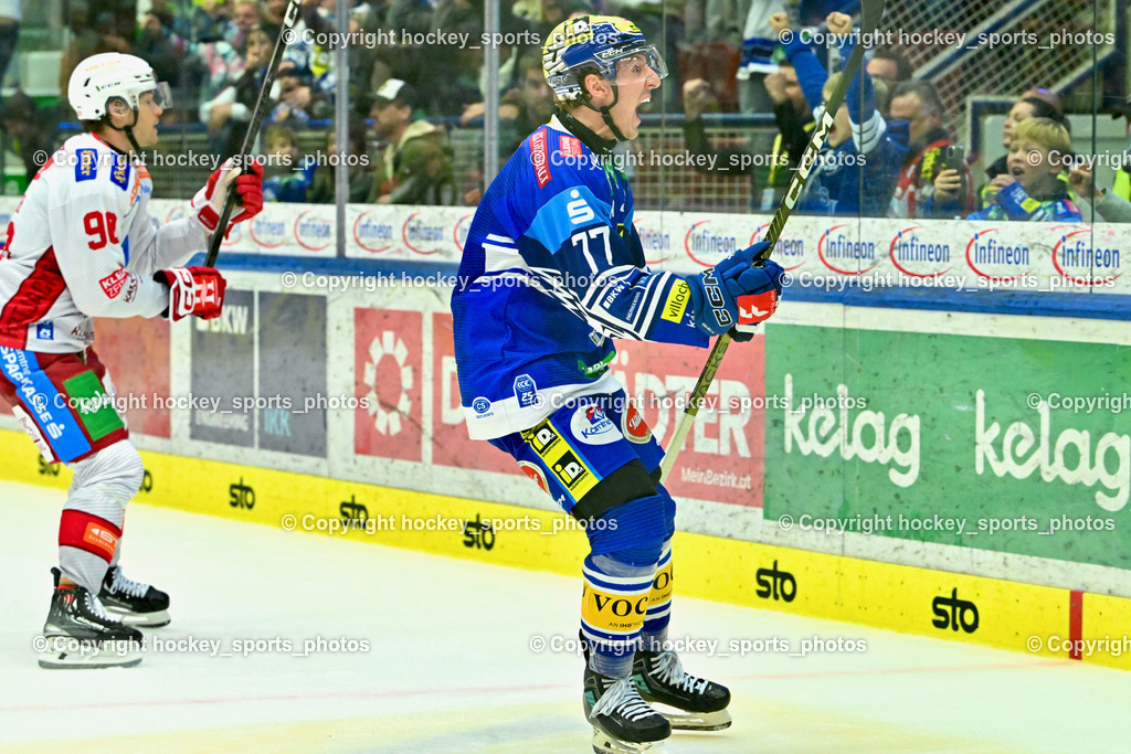 EC IDM Wärmepumpen VSV vs. EC KAC  | #90 Fraser Matthew EC KAC, Jubel #77 LINDNER Philipp EC VSV, EC IDM Wärmepumpen VSV vs. EC KAC , EC IDM Wärmepumpen VSV vs. EC KAC  am 27.10.2024 in Villach (Stadthalle Villach), Austria, (Photo by Bernd Stefan)