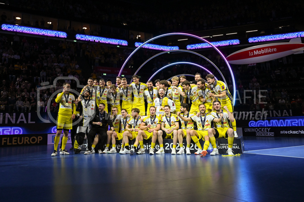 Zug United - HC Rychenberg - 25. April 2026 | Der neue Schweizer Meister HCR Rychenberg am L-UPL Superfinal-Spiel zwischen Zug United und HC Rychenberg am 25. April 2026 in der BCF Arena, Fribourg, Schweiz.Bild: Sportfotografie Markus Aeschimann | www.markus-aeschimann.ch - Realisiert mit Pictrs.com
