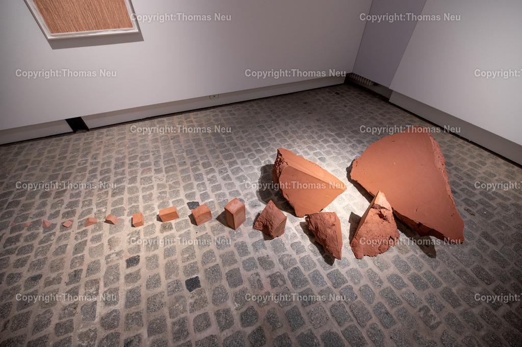 DSC_0466 | Jonas Wendelin zeigt großformatige Skulpturen und Rauminstallationen aus Ton und Lehm, basierend auf 3D‑Scans von organischen Materialien wie verrottenden Baumstämmen und archäologischen Gefäßen aus der Museums‑Sammlung. Diese Arbeiten thematisieren Material als Archiv und Informationsträger, Erosion und Zerstörung — sowohl formal als auch inhaltlich. Die Werke schaffen Spannungsfelder zwischen haptischer Realität und digitaler Wahrnehmung, und lassen Wahrnehmungskategorien wie natürlich oder künstlich verschwimmen. 
