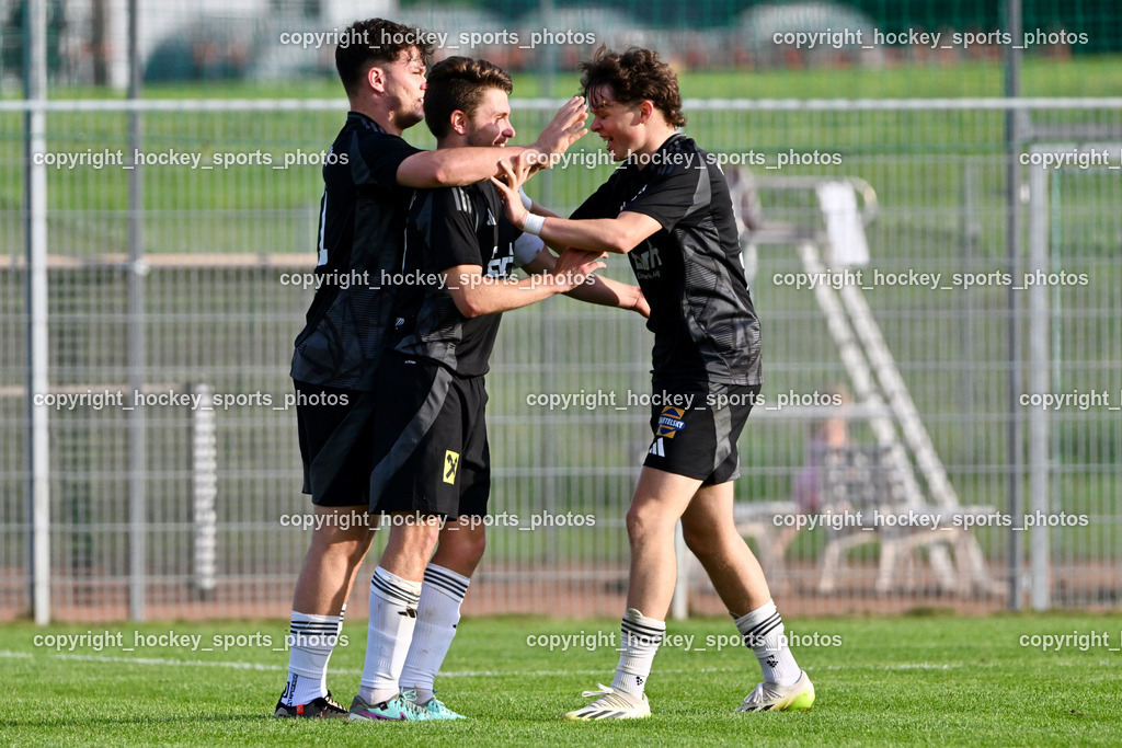 SC Landskron vs. Thal Assling  | #27 Dominik Klaus Kofler Thal Assling, #11 Pascal Oliver Kofler Thal Assling, #18 Oliver Gomig Thal Assling, Jubel Thal  Assling, SC Landskron vs. Thal Assling , SC Landskron vs. Thal Assling  am 09.08.2024 in Villach (Sportanlage Landskron), Austria, (Photo by Bernd Stefan)