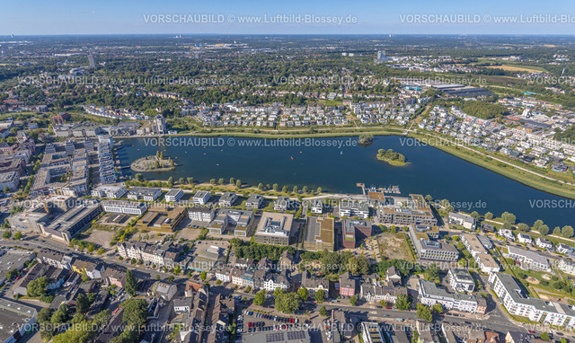 Dortmund240804332 | Luftbild, Phoenix See Gesamtansicht, Wohngebiet mit Einfamilienhäusern rund um den See, Ortsansicht Hörde, Dortmund, Ruhrgebiet, Nordrhein-Westfalen, Deutschland