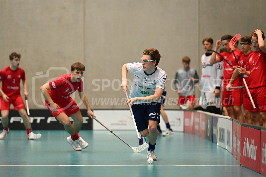 Switzerland B U19 vs Finland U19 - 2. February 2024 | Switzerland B U19 vs Finland U19
U19 Men International Matches in Switzerland
GoEasy Arena, Siggenthal Station
Finland defender #4 Leo Tiittala.
Credit: Markus Aeschimann | <a href="https://www.markus-aeschimann.ch">Sportfotografie Markus Aeschimann</a> | <a href="https://www.instagram.com/sportfotografie.aeschimann">@sportfotografie.aeschimann</a> - Realisiert mit Pictrs.com