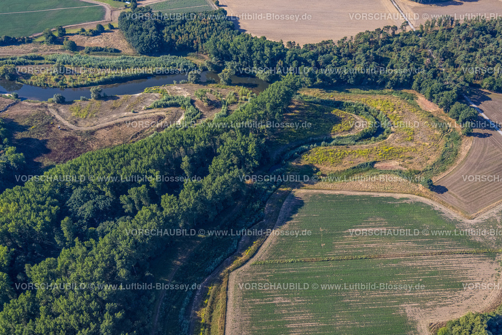 Olfen220805980LippeVogelsang | Luftbild, Fluss Lippe Mäander, Lippeschleife, Fluss- und Auenentwicklung der Lippe Vogelsang, Renaturierung, Stadtgrenze Olfen-Datteln, Olfen-Kirchspiel, Olfen, Ruhrgebiet, Nordrhein-Westfalen, Deutschland