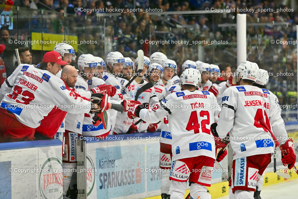 EC IDM Wärmepumpen VSV vs. EC KAC 17.3.2023 | Jubel EC KAC Mannschaft, Spielerbank EC KAC