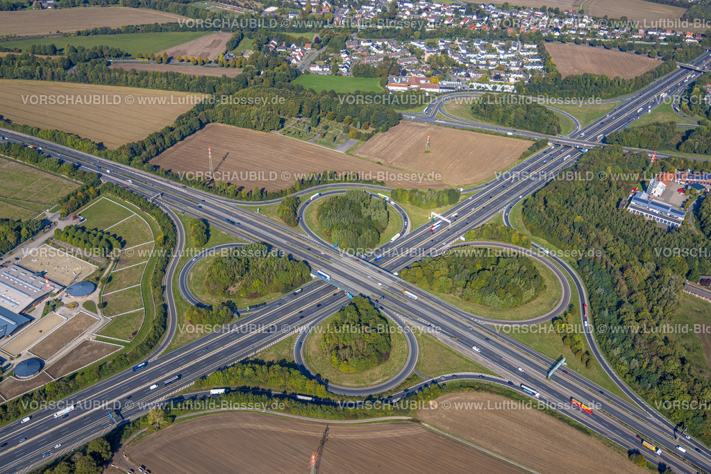 Unna220902610 | Luftbild, Autobahnkreuz Dortmund/Unna, Autobahn A1, Autobahn A44, Massen, Unna, Ruhrgebiet, Nordrhein-Westfalen, Deutschland