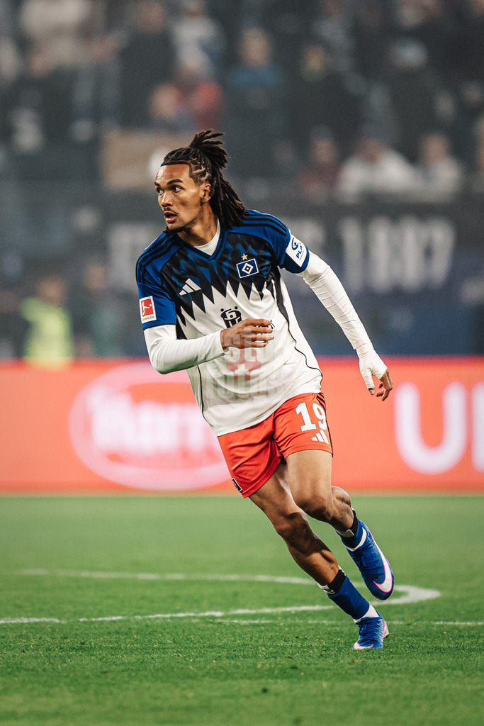 Fußball | Männer | Saison 2025/2026 | 1. Fußball-Bundesliga | 31. Spieltag | Hamburger SV vs. TSG Hoffenheim | 25.04.2026 | Damion Downs (#19, HSV)