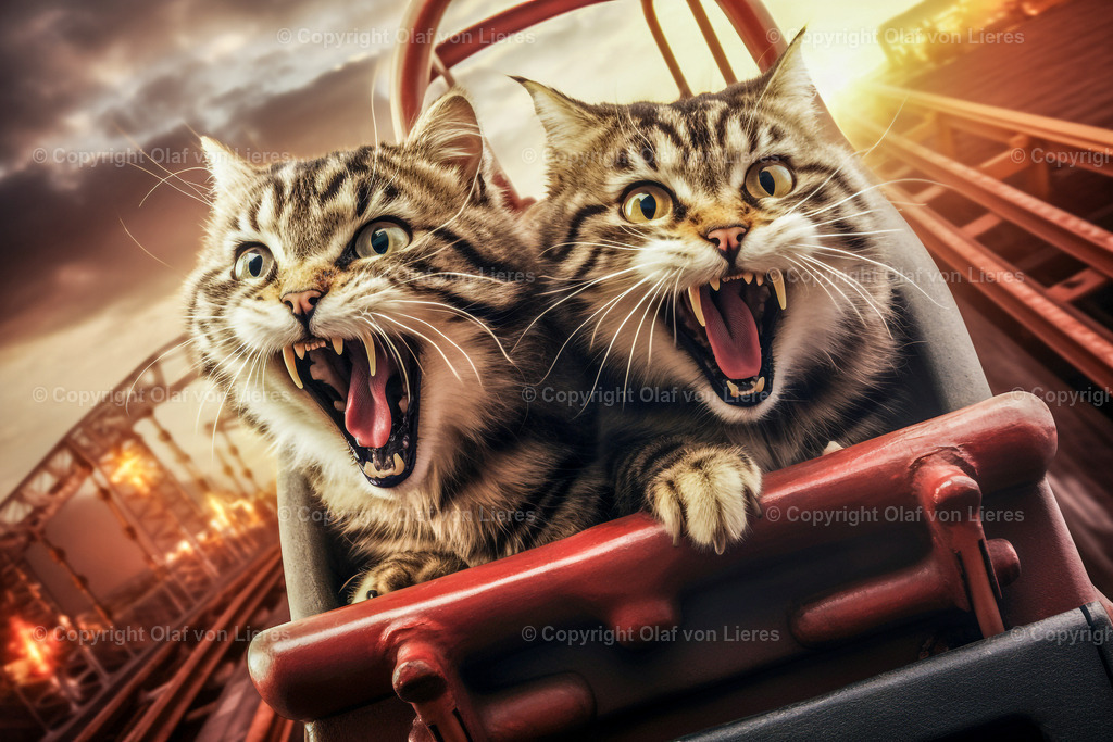 Katzen fahren Achterbahn | schreiende Katzen haben Spaß