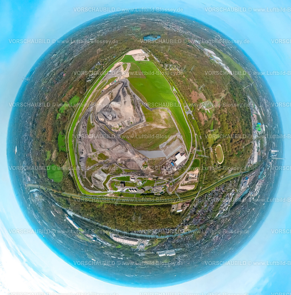 Gelsenkirchen230490076WanneDeponieEmscherbruch-topaz | Luftbild, Zentraldeponie Emscherbruch, Erdkugel, Fisheye Aufnahme, Fischaugen Aufnahme, 360 Grad Aufnahme, Resser Mark, Gelsenkirchen, Ruhrgebiet, Nordrhein-Westfalen, Deutschland