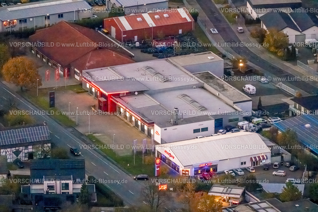 Bergkamen231103589 | Luftbild, Gewerbegebiet mit Autoteile Brinkmann und Maschmeyer GmbH - Karosserie- und LackierZentrum, Premio Reifen und Autoservice Reifenbörse Arnold GmbH & Co. KG, Löwen Play Spielhalle, Overberge, Bergkamen, Ruhrgebiet, Nordrhein-Westfalen, Deutschland