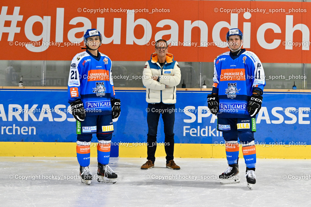 ESC Steindorf Sparkasse Feldkirchen Shooting | #21 WALDER PATRIK, Gerhard Schreilechner Sparkasse Feldkirchen, #11 Luka Kalan, ESC Steindorf Sparkasse Feldkirchen Shooting, ESC Steindorf Sparkasse Feldkirchen Shooting am 24.10.2025 in Steindorf (Ossiachersee Halle), Austria, (Photo by Bernd Stefan)