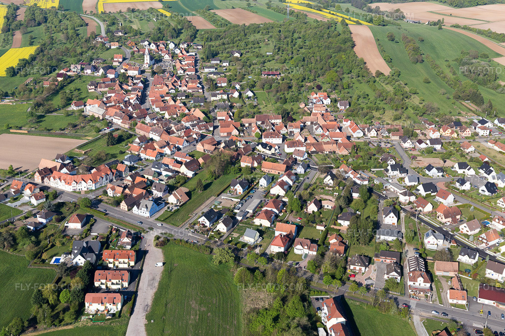 Aerial view: View of the town in Morsbronn-les-Bains in the state Bas-Rhin, France.Photo: IMG_099366.jpg taken on 04/30/2017 by Werner Riehm/FLY-FOTO.comResolution of the original: 5472 x 3648 px