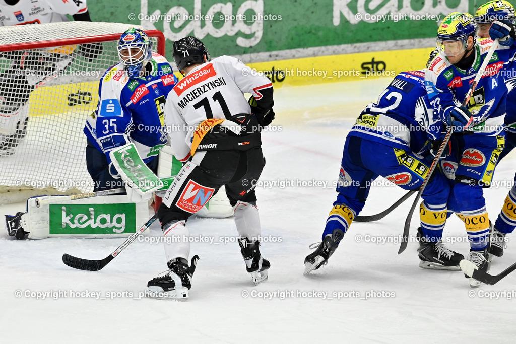 EC IDM Wärmepumpen VSV vs. Pioneers Vorarlberg | #35 Joe Cannata EC VSV, #71 Kevin Macierzynski Pioneers Vorarlberg, #42 Alex Wall EC VSV, #72 John Hughes EC VSV, EC IDM Wärmepumpen VSV vs. Pioneers Vorarlberg, EC IDM Wärmepumpen VSV vs. Pioneers Vorarlberg am 22.02.2026 in Villach (Stadthalle Villach), Austria, (Photo by Bernd Stefan)