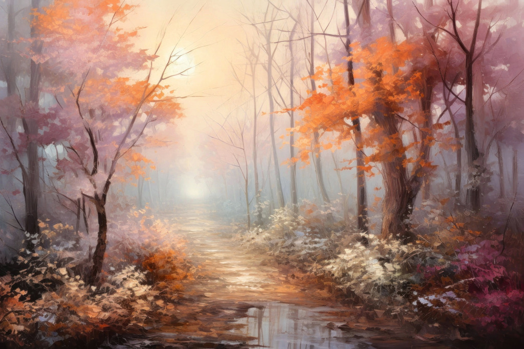 2601027 - Spätherbst im Wald | Wunderschöne Lichtstimmung in einem spätherbstlichen Wald im Stil eines Gemäldes.