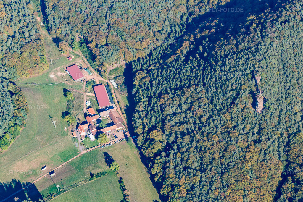 Luftbild: Bio-Gasthof Bärenbrunnerhof in Busenberg im Bundesland Rheinland-Pfalz in Deutschland. Foto: IMG_095244.jpg vom 16.10.2016 durch Werner Riehm/FLY-FOTO.de