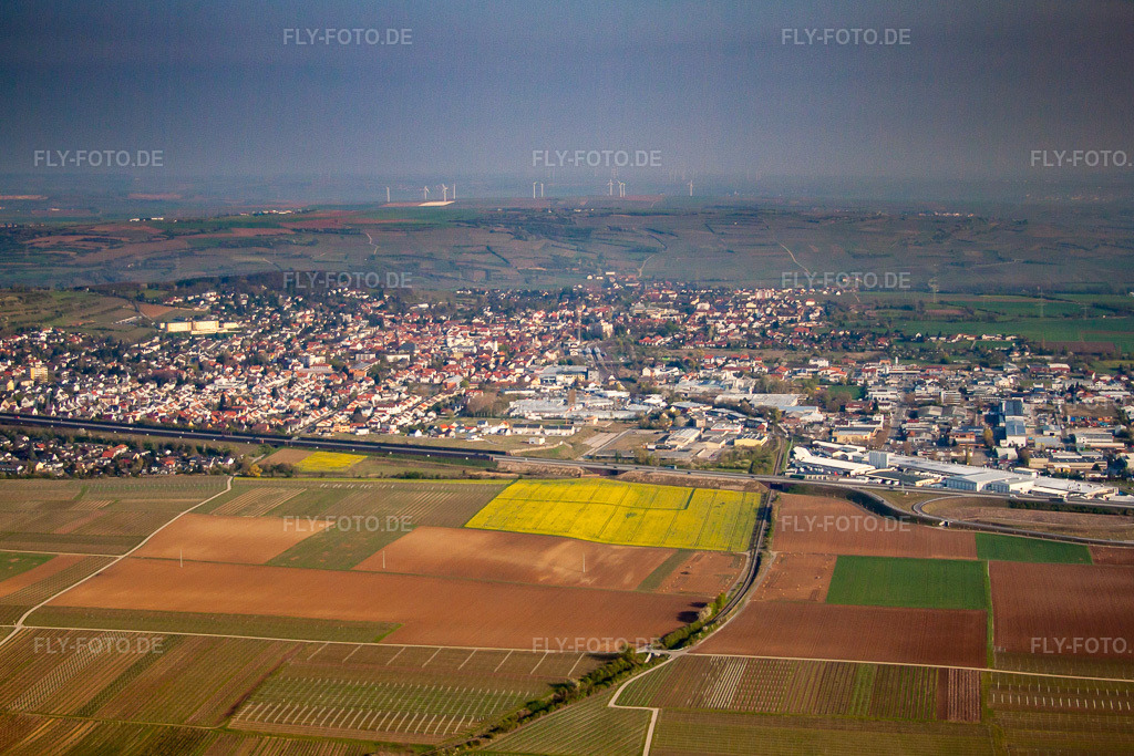 Luftbild: Ortsansicht von Süden in Grünstadt im Bundesland Rheinland-Pfalz in Deutschland. Foto: IMG_49666.jpg vom 13.04.2012 durch Werner Riehm/FLY-FOTO.de