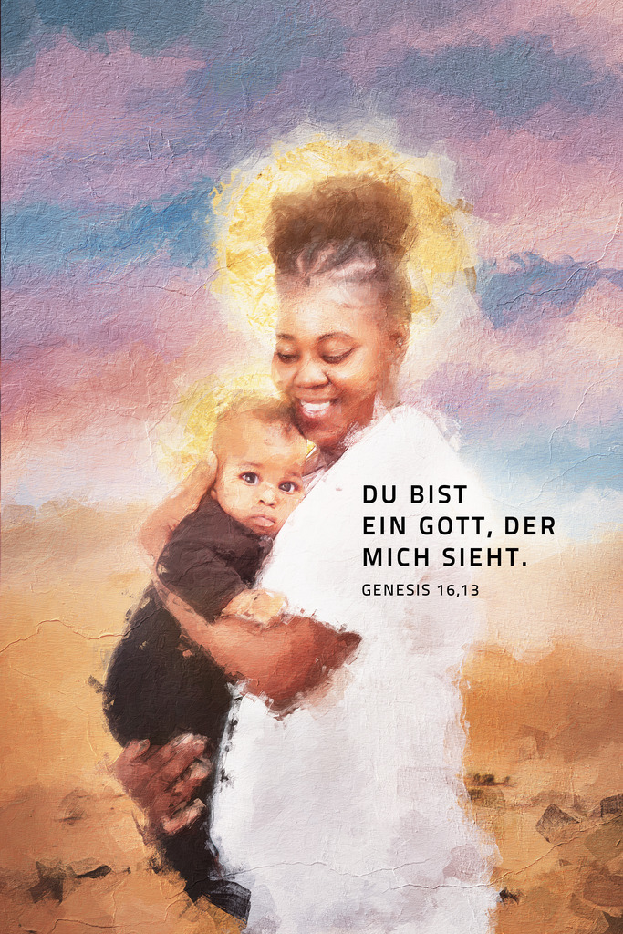 Jahreslosung 2023: Du bist ein Gott, der mich sieht. Genesis 16,13 (Motiv Mutter & Kind) | Motiv 2 von 2 zur Jahreslosung 2023. Unter dem Menüpunkt Karten+Lesezeichen findest du dieses Motiv auch als günstige Postkarte, Faltkarte und Lesezeichen mit Gedicht auf Recyclingpapier.