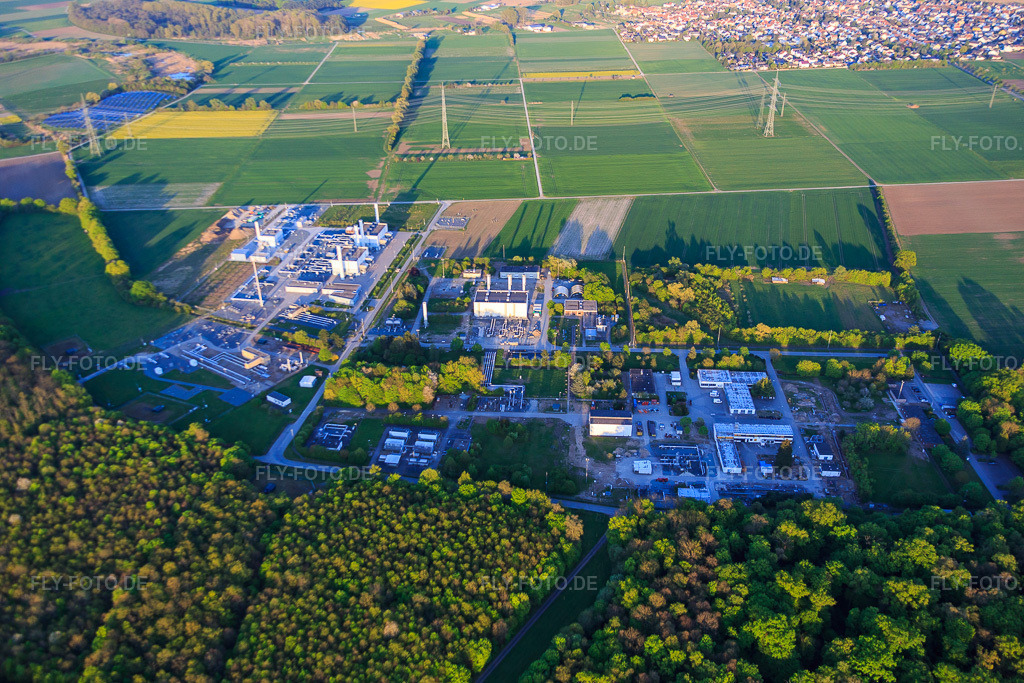 Luftbild: Open Grid Europe GmbH im Ortsteil Allmendfeld in Gernsheim im Bundesland Hessen in Deutschland. – Foto: IMG_077752.jpg vom 23.04.2015 durch Werner Riehm/FLY-FOTO.de – Auflösung des Originals: 5472 x 3648 px – OGE