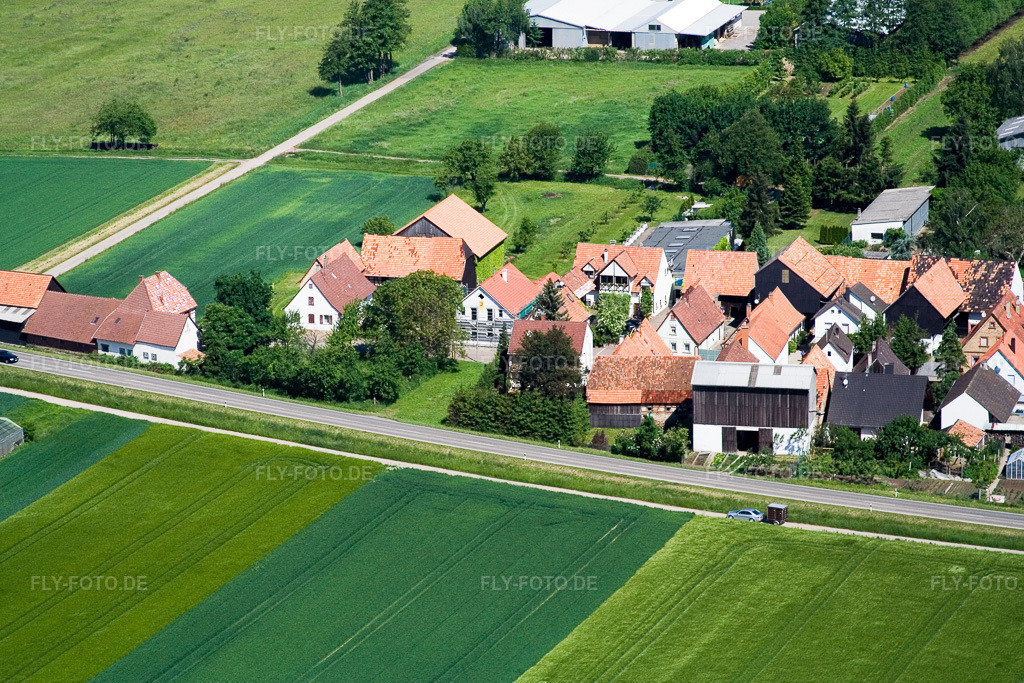 Luftbild: Dorfansicht im Ortsteil Minderslachen in Kandel im Bundesland Rheinland-Pfalz in Deutschland. Foto: IMG_2084.jpg vom 24.05.2006 durch Werner Riehm/FLY-FOTO.de