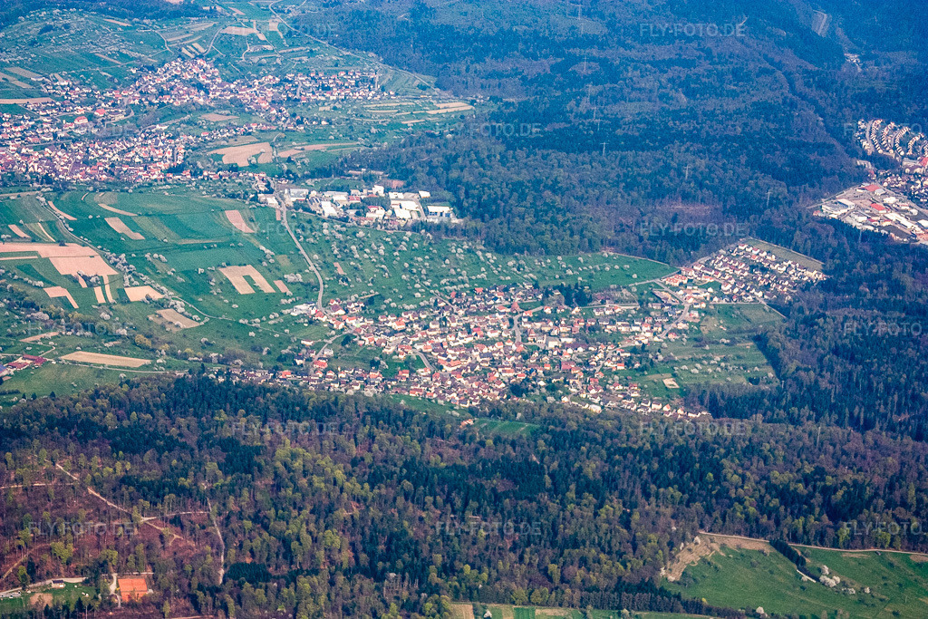 Luftbild: Ortsansicht von Südwesten im Ortsteil Arnbach in Neuenbürg im Bundesland Baden-Württemberg in Deutschland. Foto: IMG_17703.jpg vom 12.04.2009 durch Werner Riehm/FLY-FOTO.de